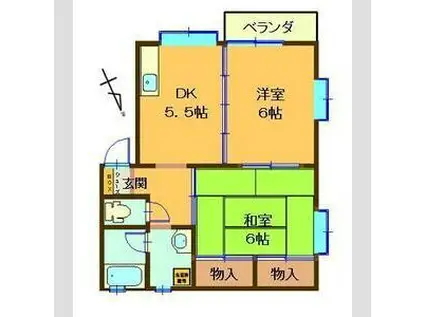 サンフラワーB(2DK/2階)の間取り写真
