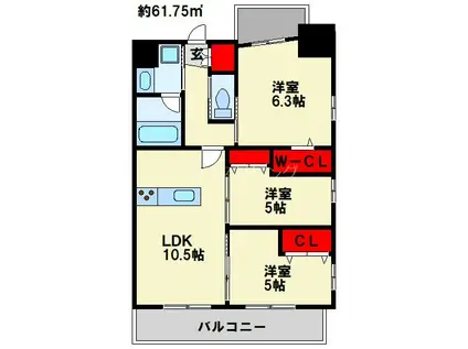 コンダクトレジデンスJONO(3LDK/7階)の間取り写真