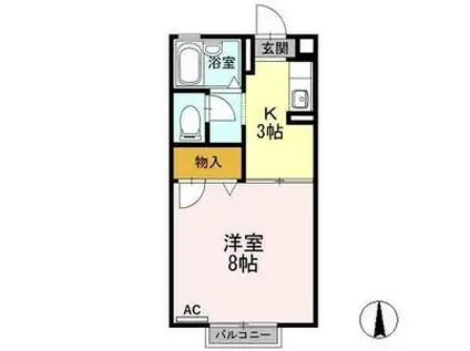 岩広ハイツ(1K/1階)の間取り写真