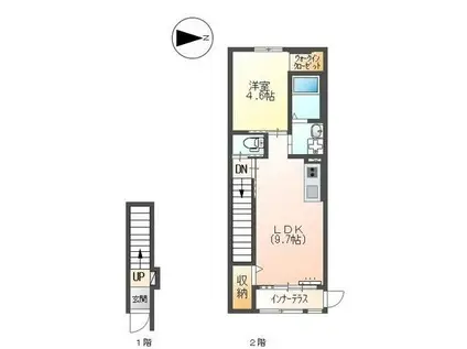 ユニヴァリィII K大津町1LDK/1LDK(1LDK/2階)の間取り写真
