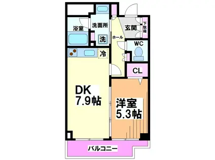 イーリスコート桜上水(1DK/B1階)の間取り写真