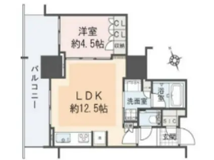 ブランズタワー芝浦(1LDK/5階)の間取り写真