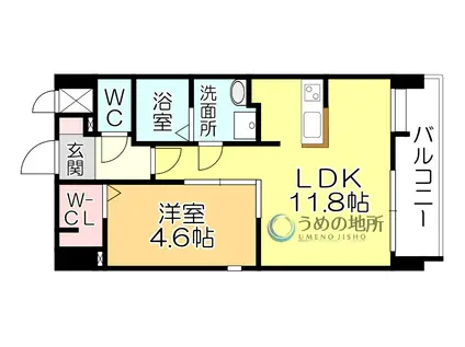 S-RESIDENCE久留米六ツ門ABRイーストI(1LDK/10階)の間取り写真