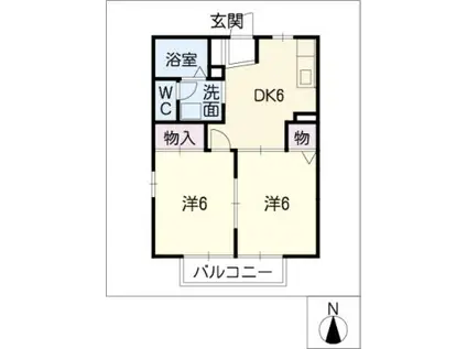 シャンテ B(2DK/2階)の間取り写真