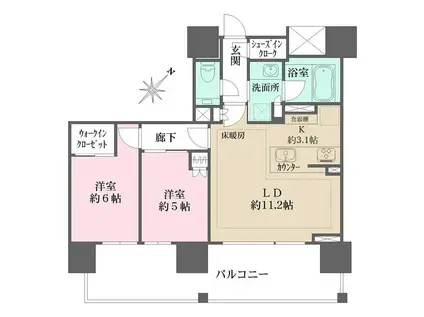 ザ・パークハウス愛宕虎ノ門(2LDK/5階)の間取り写真