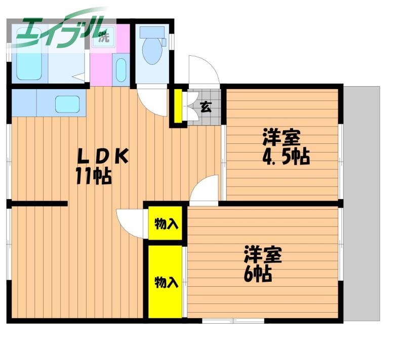エコーハイツFUJI B(2LDK/1階)の間取り写真