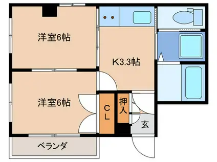 ドミールライオン(2K/2階)の間取り写真