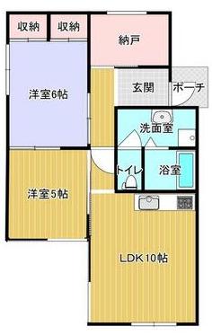 アーバンヴィラ長上(2LDK/1階)の間取り写真