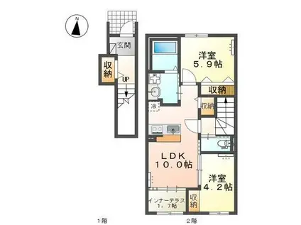 シェーンハイムB(2LDK/2階)の間取り写真