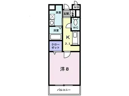 フェリーチェ(1K/2階)の間取り写真