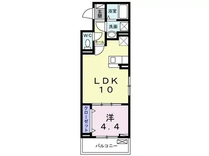 チェリー ブロッサム(1LDK/3階)の間取り写真