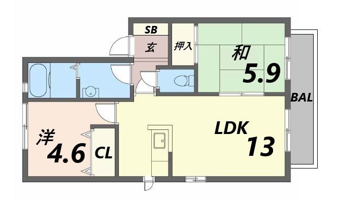 マインドハイツ辻井B(2LDK/1階)の間取り写真