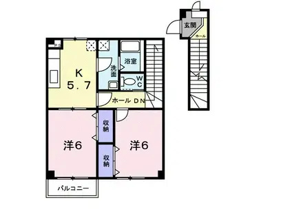 ル・クプルII(2K/2階)の間取り写真