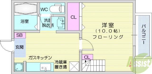 エスポワールシャトー愛子Ⅱ(1K/1階)の間取り写真