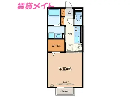 近鉄名古屋線 楠駅 徒歩1分 2階建 築4年(1K/1階)の間取り写真