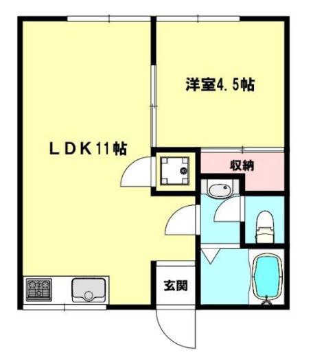 BLANCUBE大池(1LDK/1階)の間取り写真