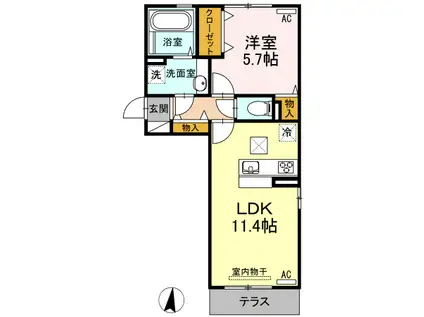 グレイスルポ B棟(1LDK/1階)の間取り写真