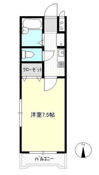 ウエストヒルズ野田D棟(1K/1階)の間取り写真