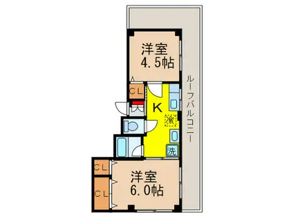 本町マンション(2K/4階)の間取り写真