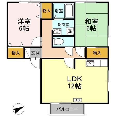 セジュール島田B棟(2LDK/2階)の間取り写真