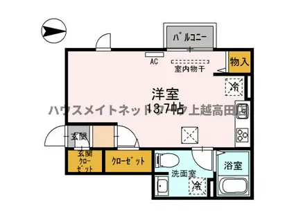 GROWING(ワンルーム/1階)の間取り写真