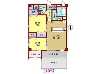 ホワイトミュージアム御経塚(2LDK/1階)の間取り写真