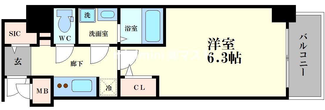 S-RESIDENCE福島玉川TRES(1K/13階)の間取り写真