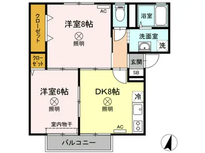 ペガサスA棟(2DK/2階)の間取り写真