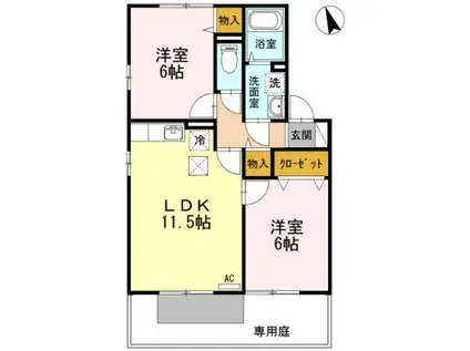 ディアコート A棟(2LDK/1階)の間取り写真