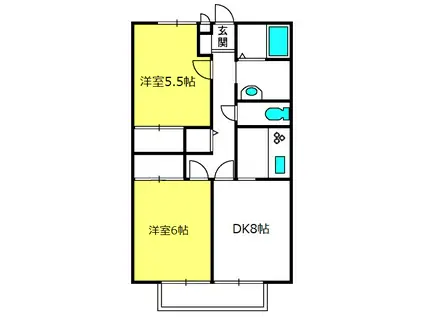 サンステート三橋A棟(2DK/2階)の間取り写真