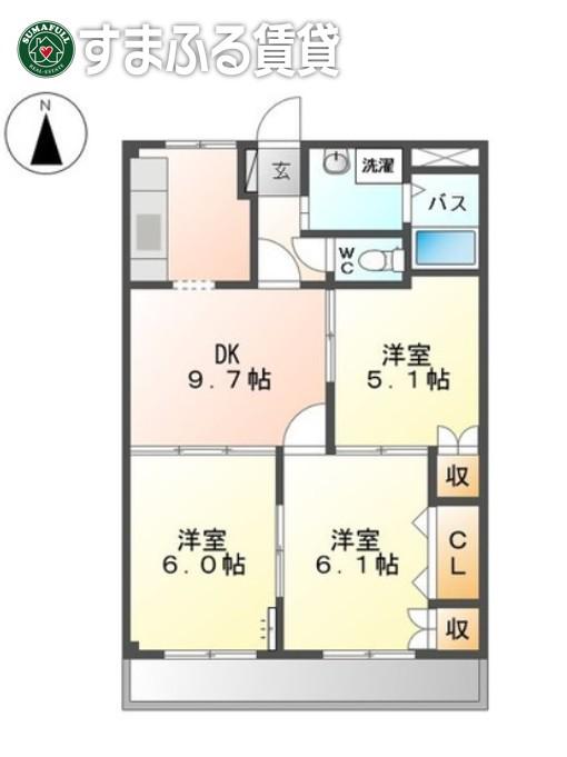 サンハイム田戸(3DK/1階)の間取り写真