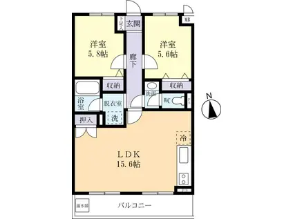 ベル・グレイスハイツ(2LDK/4階)の間取り写真