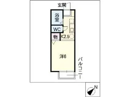 セジュール八事(1K/2階)の間取り写真