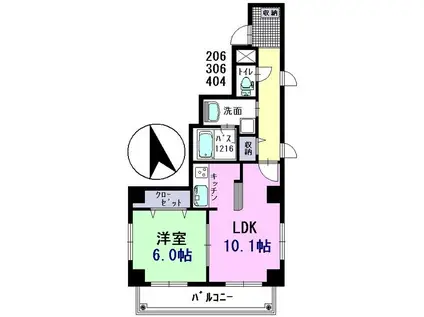 パスィフィーク(1LDK/4階)の間取り写真