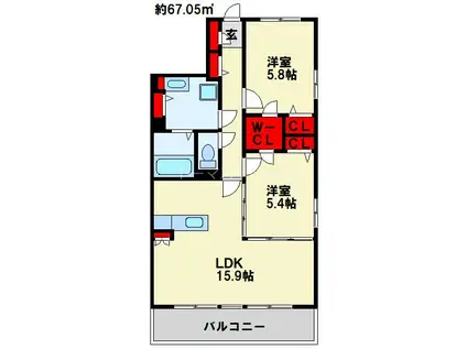レーベンス守恒(2LDK/5階)の間取り写真