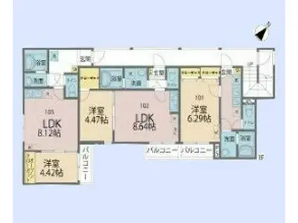 カインドネス上福岡(1LDK/1階)の間取り写真