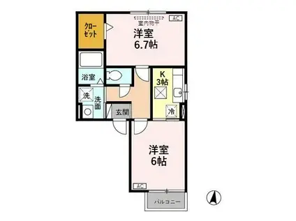 ぷらんたんIII(2K/1階)の間取り写真