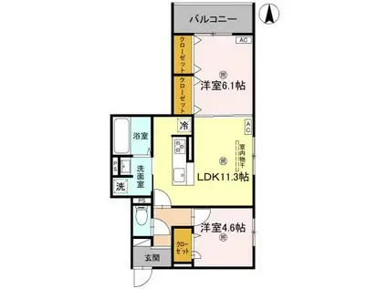 GRAMM北浜(2LDK/2階)の間取り写真