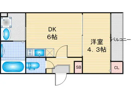 ハーモニーテラス野立町(1DK/2階)の間取り写真