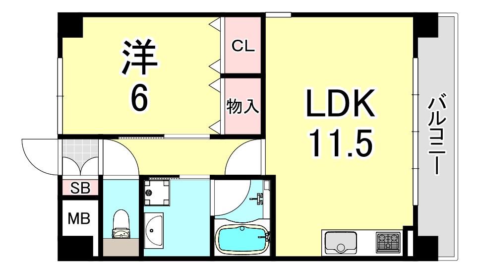 レジーナウエスト武庫之荘(1LDK/4階)の間取り写真