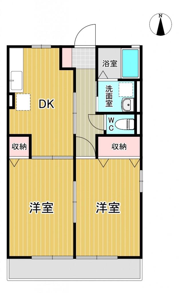 ハイムK(2DK/2階)の間取り写真