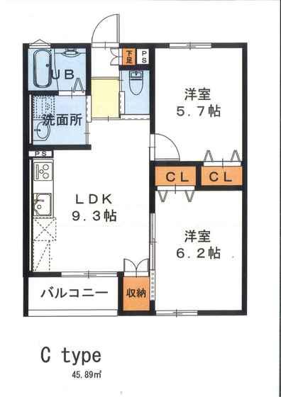中野APARTMENTS(2LDK/2階)の間取り写真
