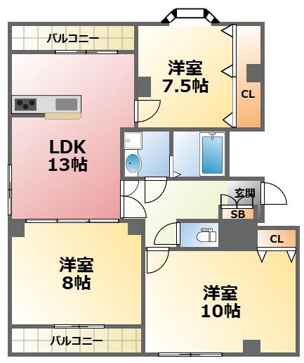GRANDE甲子園六番町(3LDK/2階)の間取り写真
