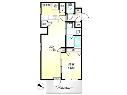 グランディール横浜(1LDK/4階)の間取り写真