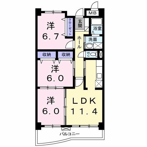 グランデ城南(3LDK/2階)の間取り写真