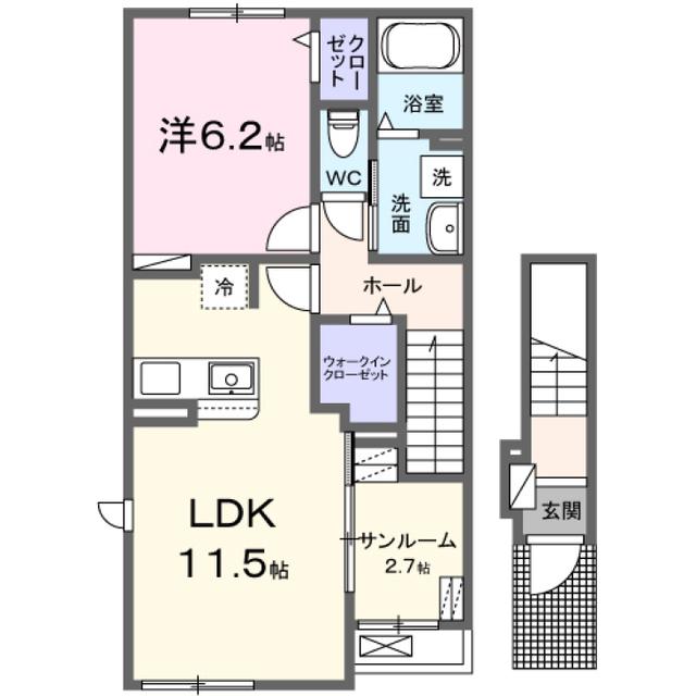 ソラリスB(1LDK/2階)の間取り写真