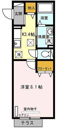 グローリア若葉台(1K/1階)の間取り写真
