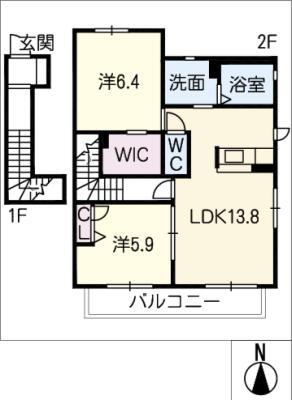 ユートピア東山 E棟(2LDK/2階)の間取り写真