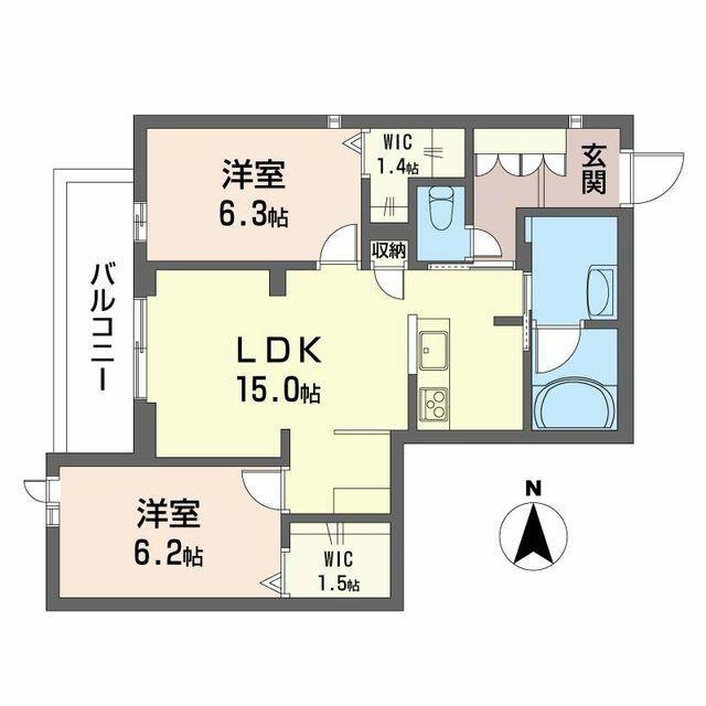 ヴィラ ロベリア(2LDK/2階)の間取り写真