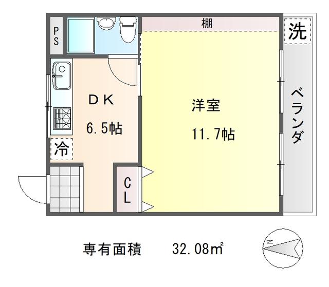 インペリアル岡崎(1DK/4階)の間取り写真